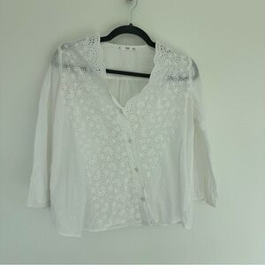White Eyelet Button-Up Blouse